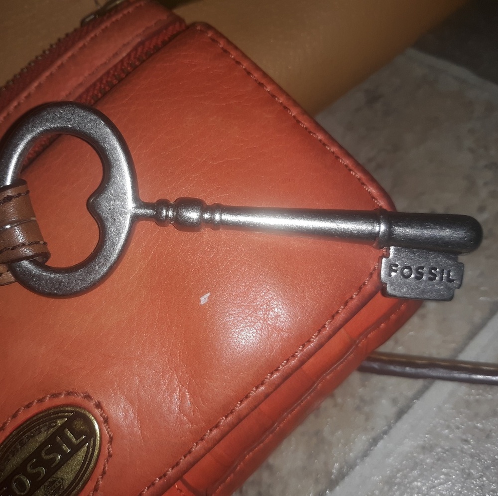 Fossil skeleton key medium brown leather strap